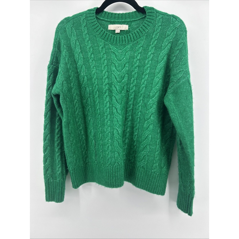 Cozy Emerald Dream: LOFT Chunky Cable Knit Sweater M Quiet Luxury Holiday Photo